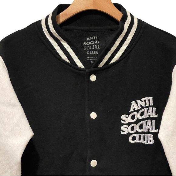 Anti Social Social Club ASSC Dropout Letterman Jacket Black / White Men’s Sz M - Picture 3 of 5